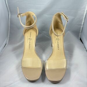 CHINESE LAUNDRY Nude Ankle Strap Heels with Clear Toe Strap